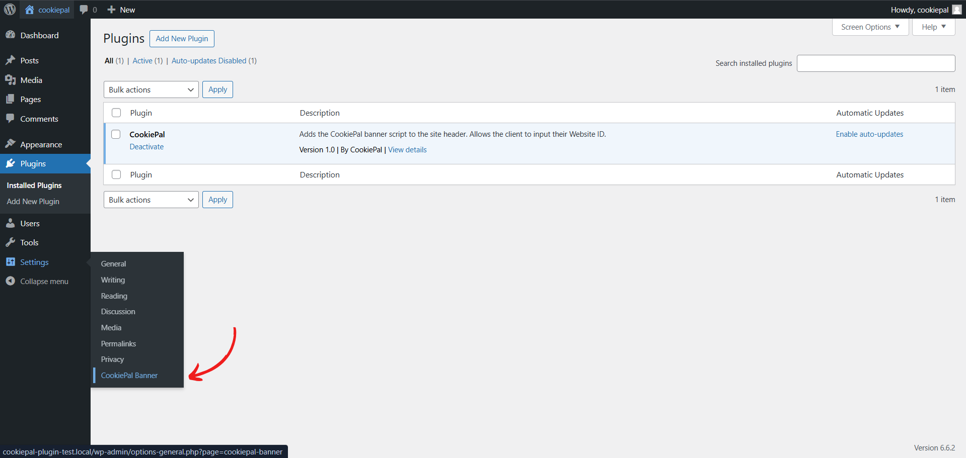 Open Plugin Settings: In the WordPress admin panel, go to "Settings" > "CookiePal Banner".