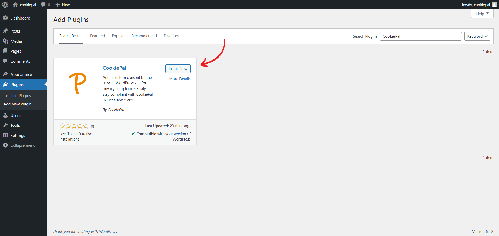 Install CookiePal: Click 'Install Now'.